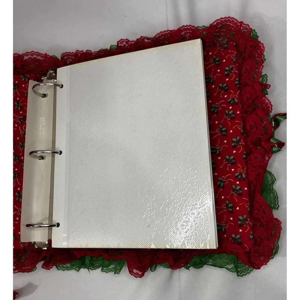 Vintage Christmas Photo Album Fabric, Lace, Beads Holiday Scrapbook